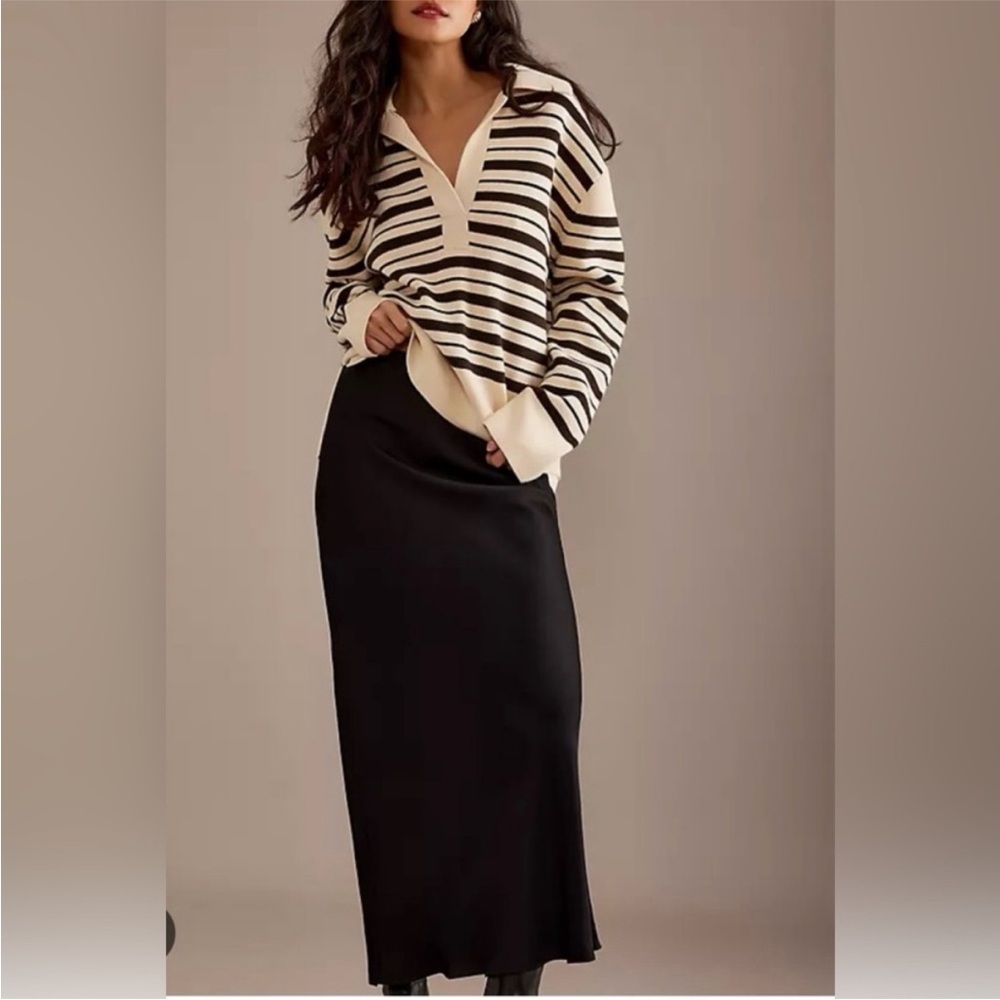 Anthropologie The Tilda Black Maxi Slip Skirt - Linen Edition